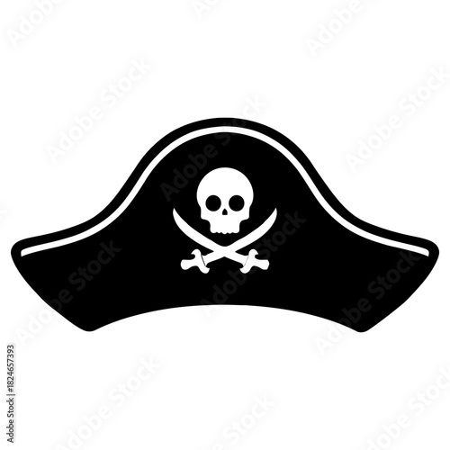 Pirate hat icon silhouette with skull cross swords jolly roger vector symbol