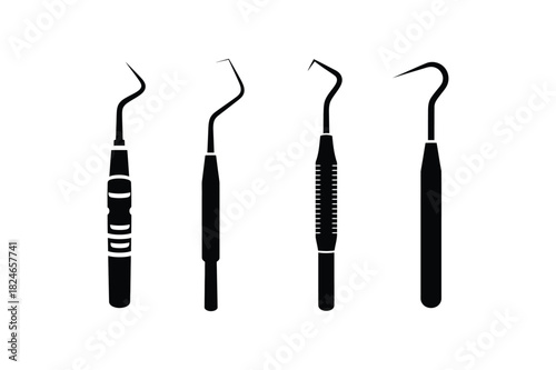 Photos A set of dental scaler hook silhouette vector art illustration