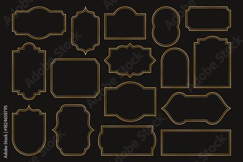 Simple gold frames. Antique golden geometric border collection, elegant decorative shiny elements for greeting card invitation, luxury vintage linear design. Vector frame set