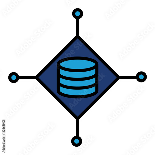 Storage Central Data Disk Blue Base Color Hard disk HDD SSD Memory Cloud Link Computer Icon Logo Floppy Line Art
