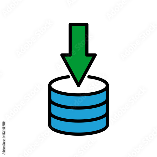 Storage Download Data Disk Blue Base Color Hard disk HDD SSD Memory Cloud Link Computer Icon Logo Floppy Line Art
