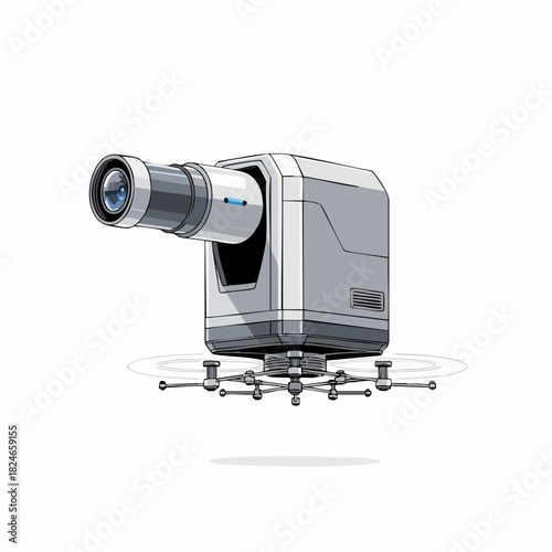 Futuristic Surveillance Drone with Advanced Optics and Stabilization System.