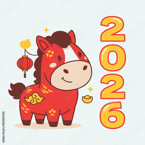 Celebrate a prosperous Chinese New Year 2026 with this adorable red horse, perfect for festive greetings and vibrant cultural designs that capture joy and tradition
