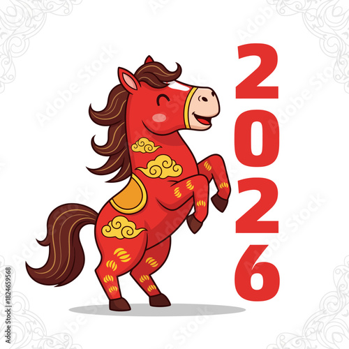 Adorable cartoon horse celebrates the Chinese New Year 2026, making it a fun and memorable addition to your seasonal designs and greetings