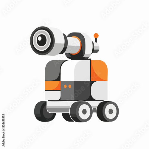 Cute wheeled robot character with a large telescopic eye.