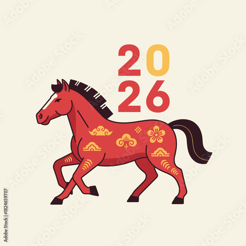 Celebrate the Year of the Horse in 2026 with this vibrant, lucky charm design evoking prosperity and good fortune for Lunar New Year celebrations
