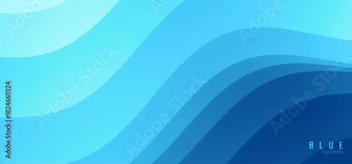 Blue abstract background. Water surface. Sky with clouds. Landscape with mountains. Vector illustration for design.
