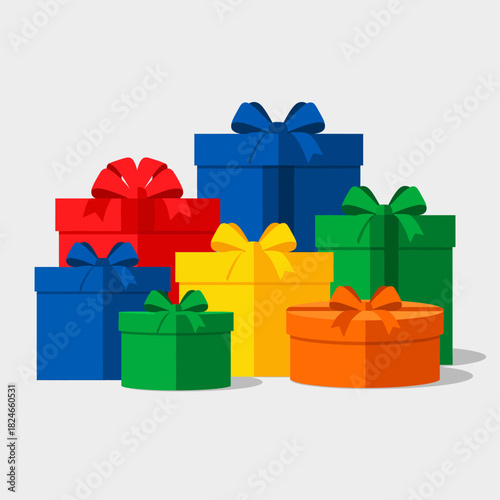 Vibrant collection of colorful gift boxes with bows, perfect for birthdays, holidays, or any special occasion, these presents create a festive atmosphere and add a touch of joy to your project