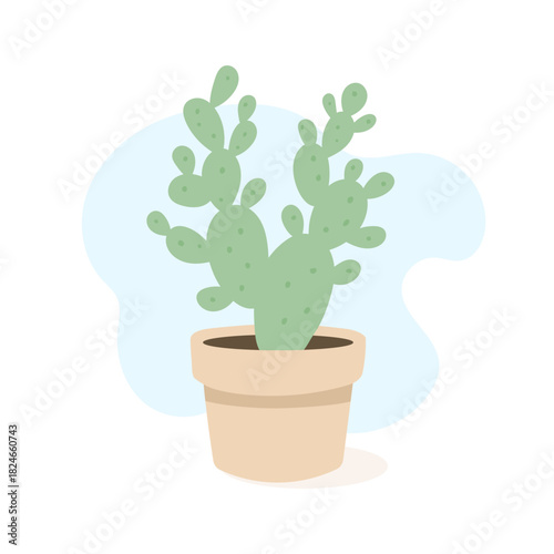 Soft vector illustration featuring branching cactus in terracotta pot, cactus adding lively botanical character for modern decor themes, rounded pads and gentle dots creating friendly cozy aesthetic