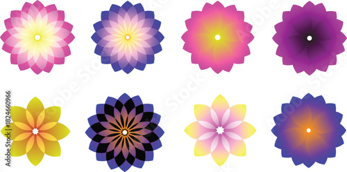 Set of colorful flowers, Vibrant abstract gradient flower vector icon set for logo design