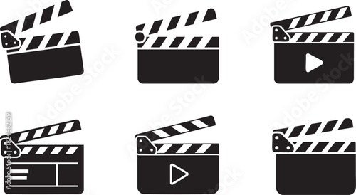 Black and white clapperboard icon representing film production and the movie industry.
