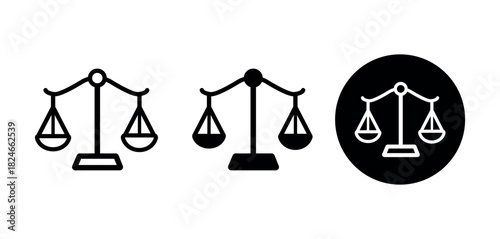 scales of justice icon. law and justice balance icon. weight icon. equality and fairness symbol. png and vector illustration on transparent background