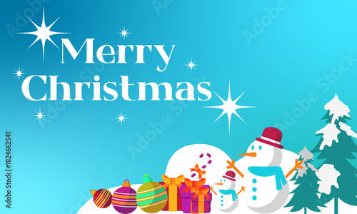 Merry Christmas Festive Holiday Card with Snowman, Gifts, and Sparkling Star Accents for Winter Celebrations