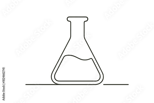 Outline drawing of a laboratory flask filled with liquid on a white background