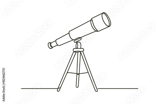 Minimalist line art telescope on tripod