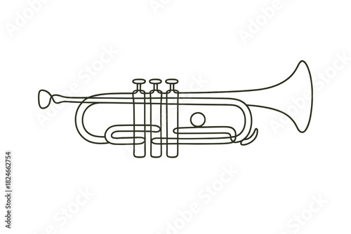 Minimalistic outline of a trumpet - simple line art drawing of brass musical instrument