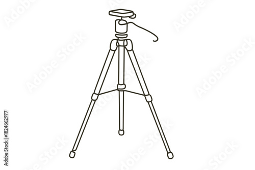 Black and white outline of adjustable camera tripod with telescopic legs