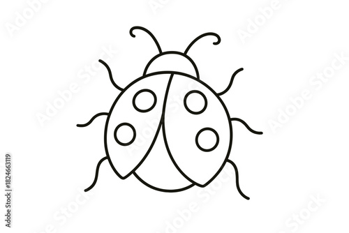 Outline drawing of a ladybug with antennae and spots on white background