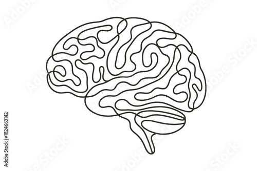 Abstract line art of human brain outline in black and white