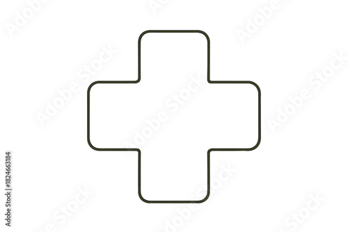 Minimalist black outline cross on white background
