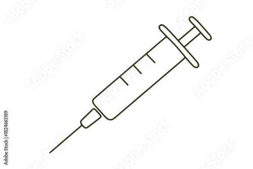 Line art of medical syringe with needle for healthcare and vaccination concepts