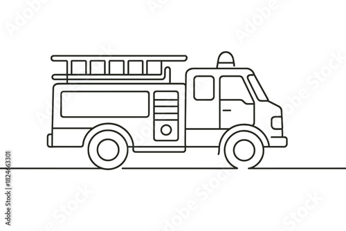 Minimalist line drawing of fire truck with ladder and siren