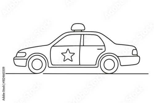 Outline of a simple police car with star emblem and roof light