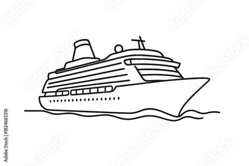 Line art of a luxury cruise ship in ocean