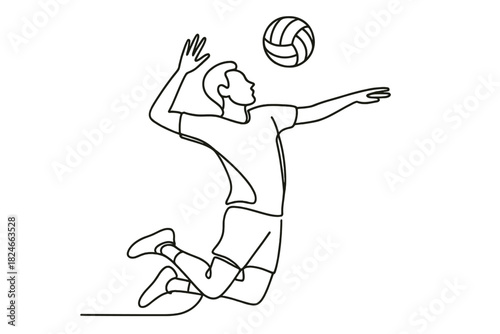 Line drawing of male volleyball player jumping to serve