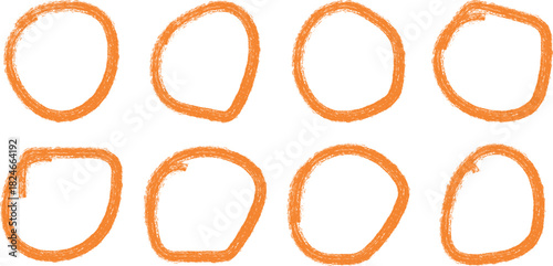 Hand drawn orange circle set for emphasis and highlighting on white background