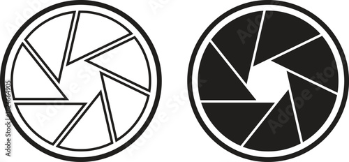 Camera Shutter Aperture Icons in Black and White on Transparent Background