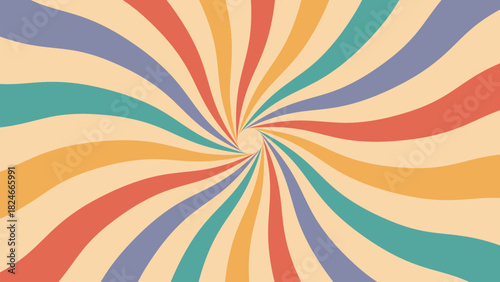 Colorful Retro Spiral Pattern with Curved Bands Vector Background Design