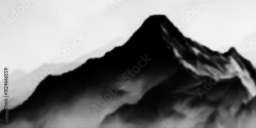 Mountain with halftone stipple effect, for grunge punk y2k collage design. Brutalist noisy retro photocopy background with mound. Vector illustration for vintage banner, music poster