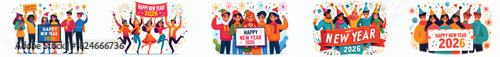 vector of young people saying happy new year 2026