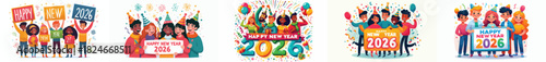 vector of young people saying happy new year