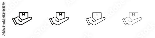 Hand holding box icon. Simple outline style pack on white background. Suitable for Graphic designs