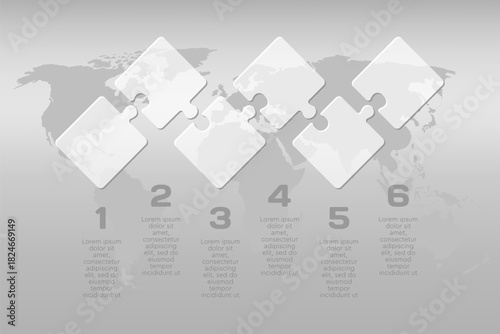 Six steps line infographic, puzzle diagram