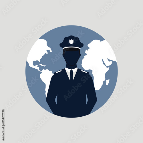 Global Security Officer Silhouette with World Map