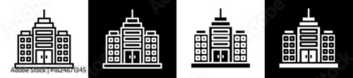 Building Icon Set In Black And White Filled Style Collection 