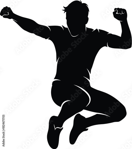 Silhouette of an energetic man jumping in celebration
