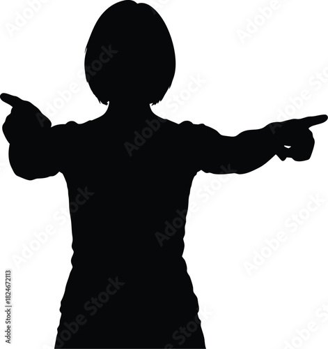 Silhouette of a woman pointing left and right