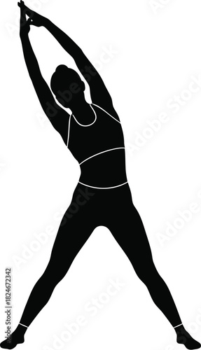 Silhouette of a woman doing a side bend stretch
