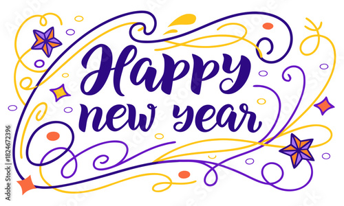 Happy New Year Illustration with Cute Winter Girl and Decorative Elements – Festive Vector Design.