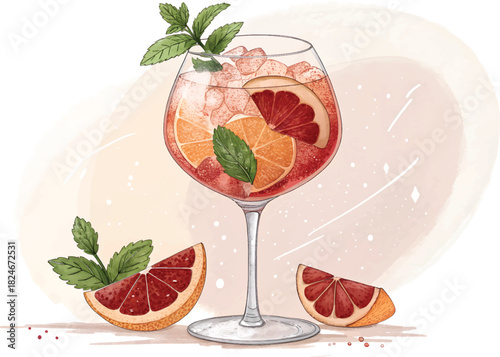 Grapefruit Mint Mocktail in Stemmed Glass.eps