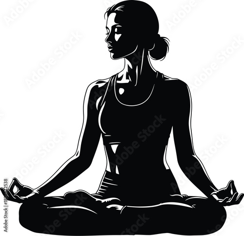 Silhouette of a woman meditating in lotus pose