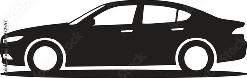 Modern Sedan Car Automobile Silhouette Icon Vector Graphic Black Illustration for Transport Travel Commuting Rental Ride Service Dealership Automotive Industry Vehicle Design