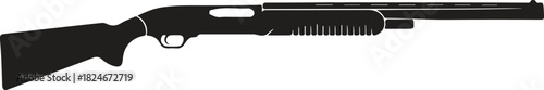 Pump Action Shotgun Rifle Silhouette Vector Graphic Black Illustration for Hunting Sport Shooting Defense Weapon Security Military Law Enforcement Firearm Equipment Design