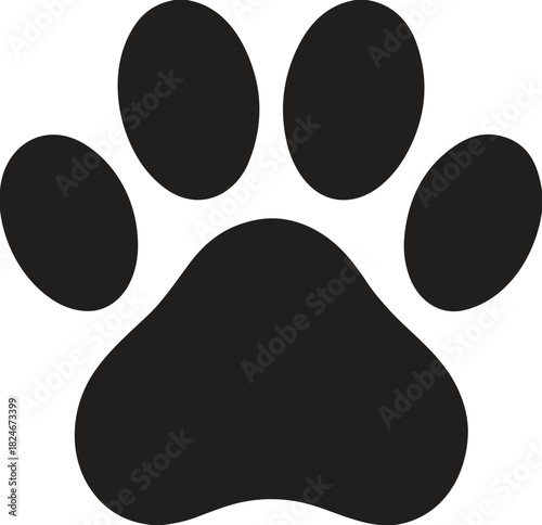 Black Paw Print Silhouette Icon Vector Graphic Drawing for Pet Animal Dog or Cat Footprint Trail Identity Symbol Veterinary Clinic Logo Design Pet Adoption Charity