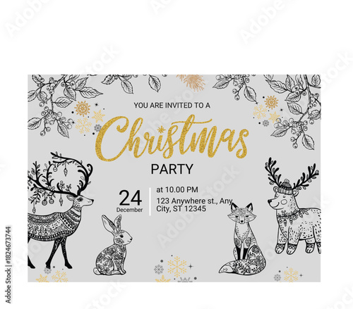christmas party vector illustration | festive holiday celebration design- Christmas Invitation cards