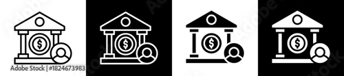 Bank Account Icon Set In Black And White Filled Style Collection  